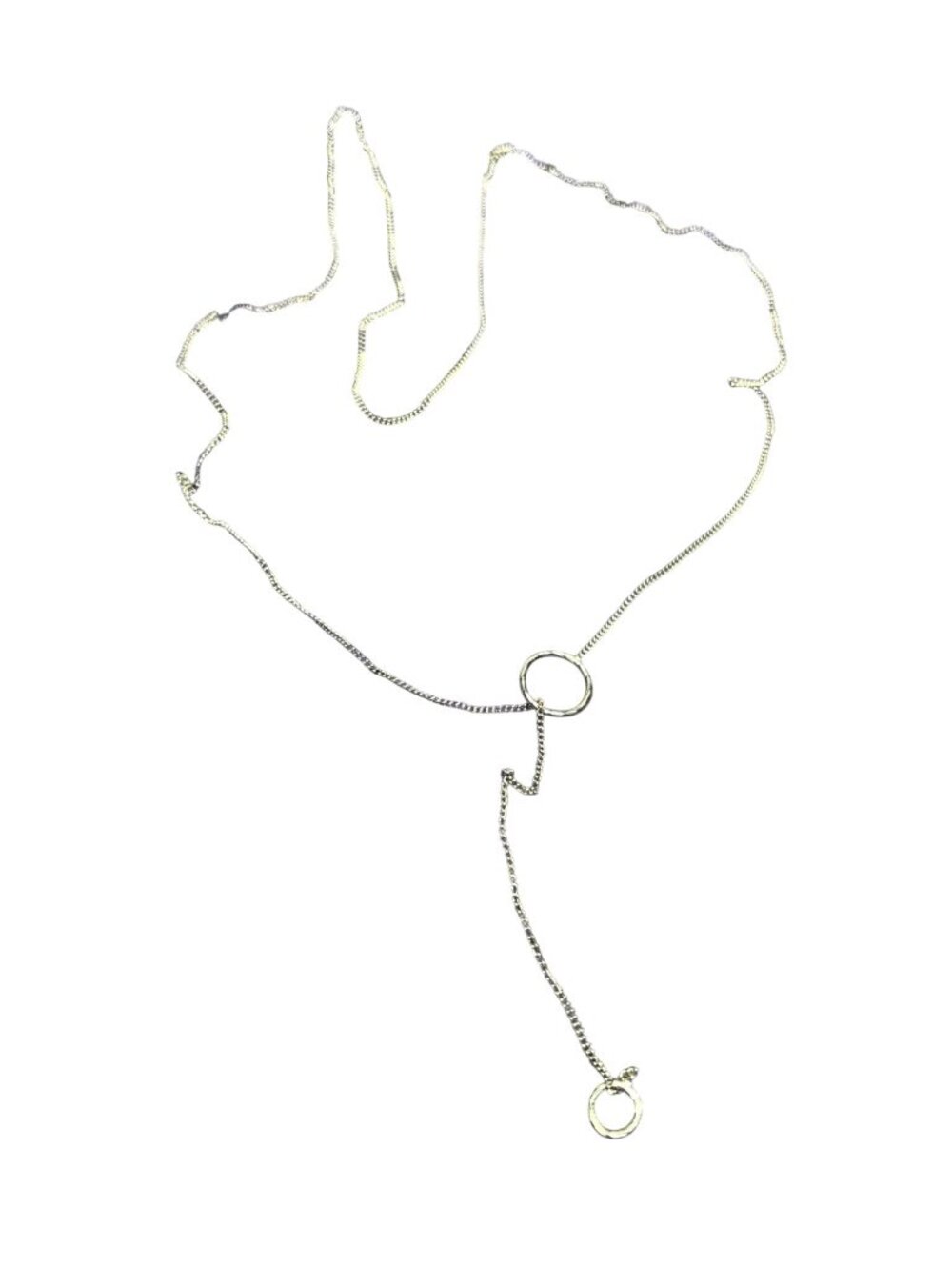 Vintage Silvertone Chain Lariat Necklace Circles 32 inches Dainty Minimalist